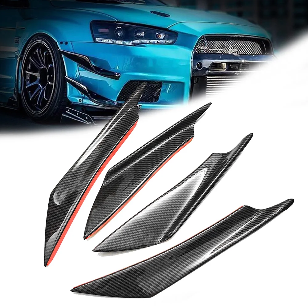 

4Pcs Glossy Carbon Fiber Car Auto Front Bumper Fin Spoiler Wing Canard Splitter Body Diffuser Valence Spoiler Lip Black