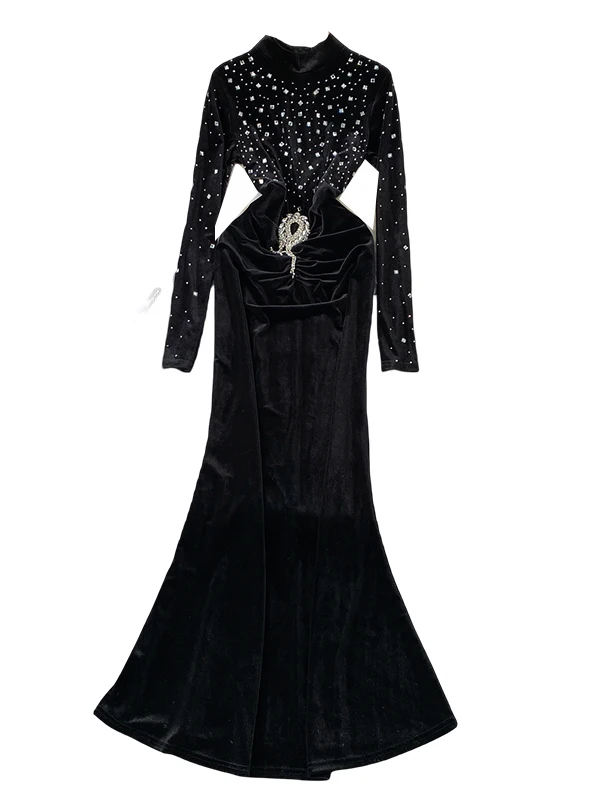 Ele diamant intégré velours rond Ne Dr femmes automne hiver taille haute Fi queue robe Sve Longevi Faionable