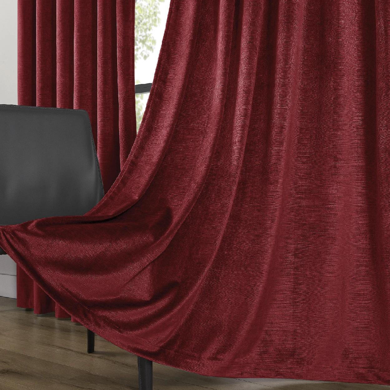 2Panels Luxurious Slubed Pattern Velvet Curtains with Rod Pocket For Bedroom Living Room Home Decor