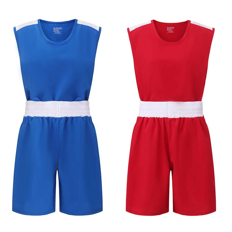Unisex Boxing Competition Uniform 2Pcs Sleeveless Tank Top and Boxing Shorts Set Martial Arts Sanda Wushu Muay Thai MMA Outfit