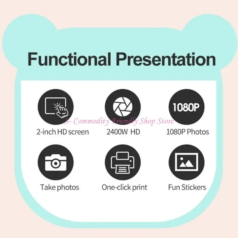 كاميرا رقمية للأطفال بعدسة كرتونية مزدوجة 85AE مع ورق طباعة عالي الوضوح