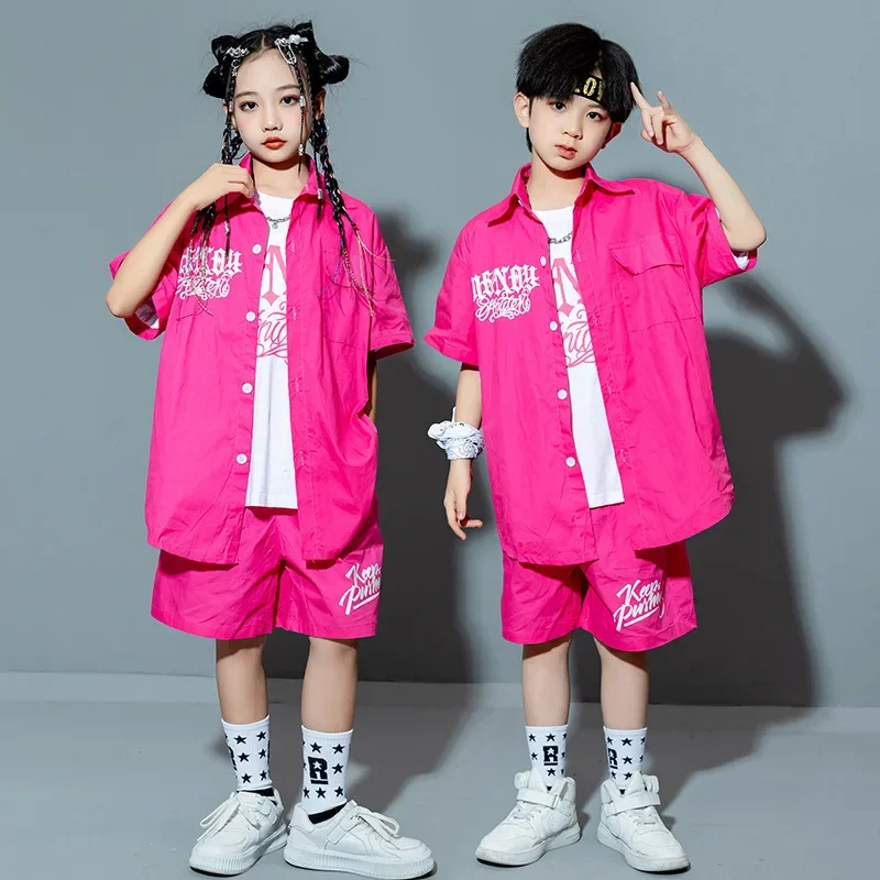Vêtements Hip Hop pour enfants, chemise ample imprimée Rose, haut décontracté, short d'été pour filles et garçons, Costume de danse Jazz, ensemble de vêtements