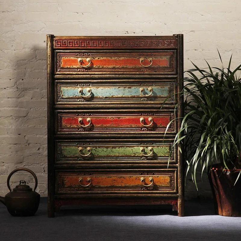 

Quaint paint retro old Chinese pine porch cabinet solid wood simple storage
