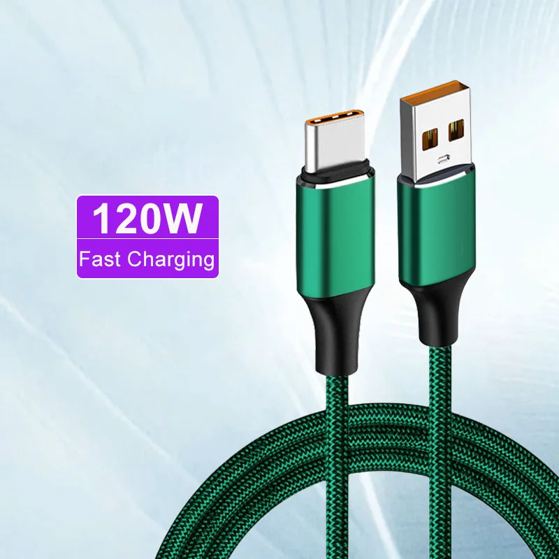 6A 120W 100W 66W Fast Charging Usb Cable Type C Cord for Huawei Honor Xiaomi Green Color Fast Charge Type C Cable 1m 2m 3m 0.5m