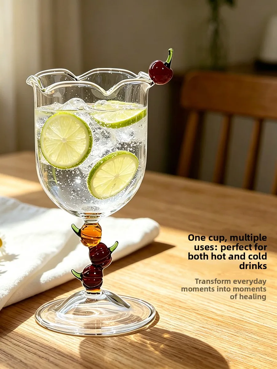 

Decorative Glass Cocktail Cup Cherry Pumpkin Shape Cold And Hot Drink Cup Multi Use Daily Wine Glass High Aesthetic Value