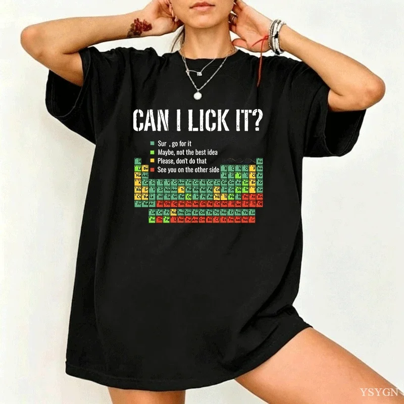 Can I Lick It Shirts Periodic Table Print Men Women Fashion Casual T-Shirts Funny Chemistry Clothes Unisex Short Sleeve T-shirt