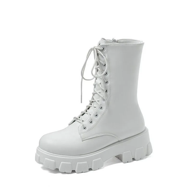 جديد منتصف العجل أحذية النساء الخريف الشتاء أزياء من الدانتل متابعة السيدات تشيلسي سستة بوتاس موهير الأحذية الرياضية منصة كعب أحذية السيدات #5