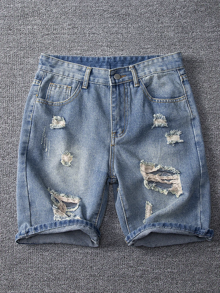 

Летние тонкие джинсовые брюки в стиле ретро, мужские модные свободные прямые брюки с пятью точками, новинка 2024, мужские брюки, повседневная одежда