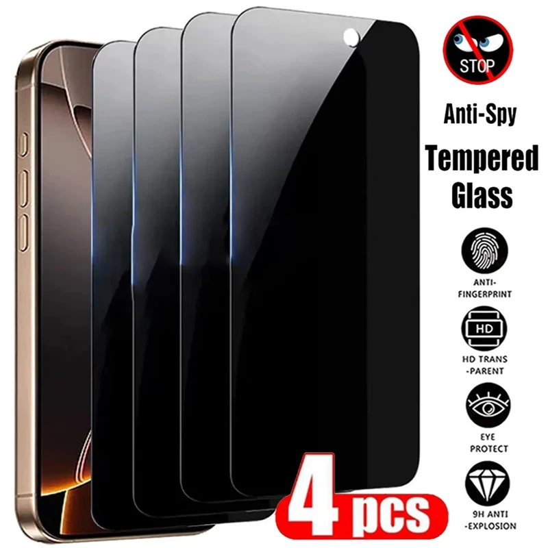 4PCS Anti-Spy Tempered Glass For iPhone 16 Pro Max Privacy Screen Protector for iPhone16Plus 16 Plus 15 16 Pro Protective Glass