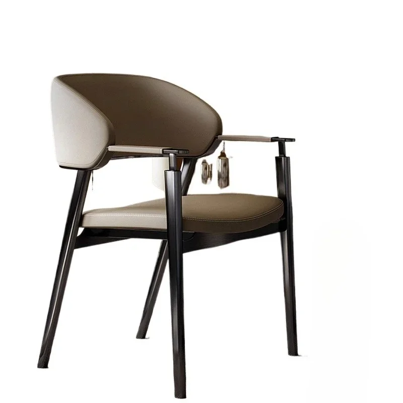 Light luxury Italian business desk and chair casual negotiation storefront leather armrest stainless steel master chair