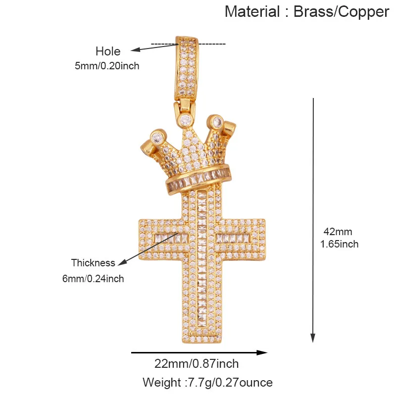 Religious Cross Charm Focal Pendant,Colourful Full Cubic Zirconia Real 18K Gold Plated Jewelry Necklace Accessories Supply M12