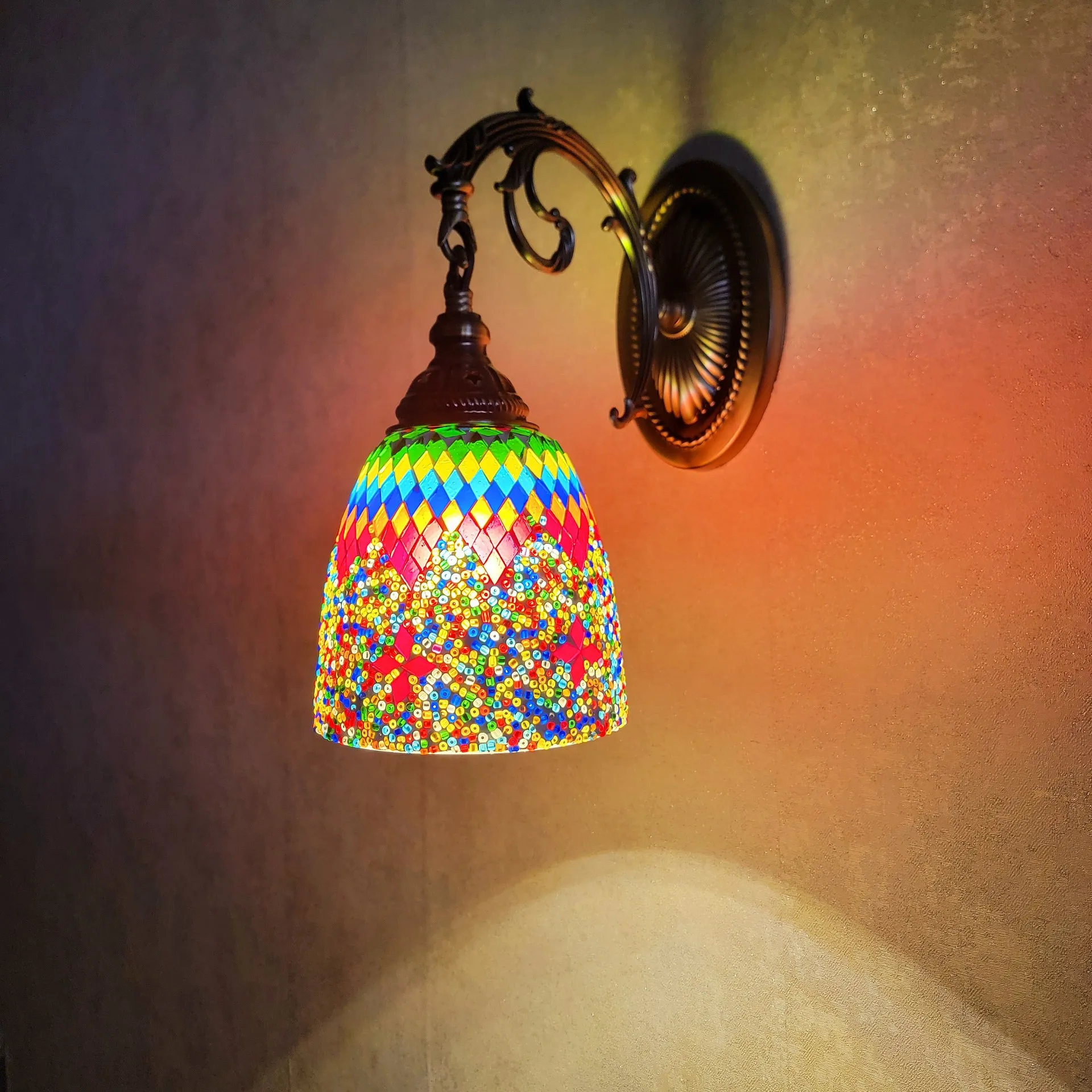 

Ethnic style retro nostalgic romantic handmade TV wall balcony aisle corridor cafe with switch wall lamp