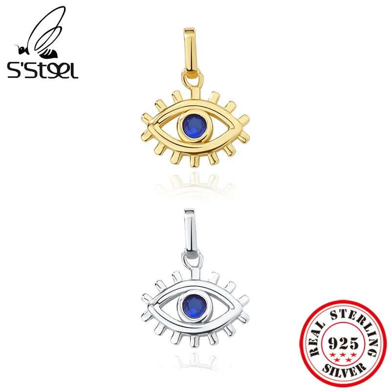 S\'STEEL 925 Sterling Silver 1/PCS Evil Eye Single Pendant Zircon Blue Eye Pendants For Women Gold Plated Luxury Designer Jewelry