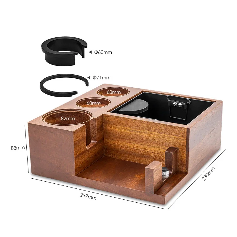 Spring-Loaded Square Container Coffee Tamper Stand: Double-Layer Wooden Coffee Ground Dispenser, Universal Filter Cup