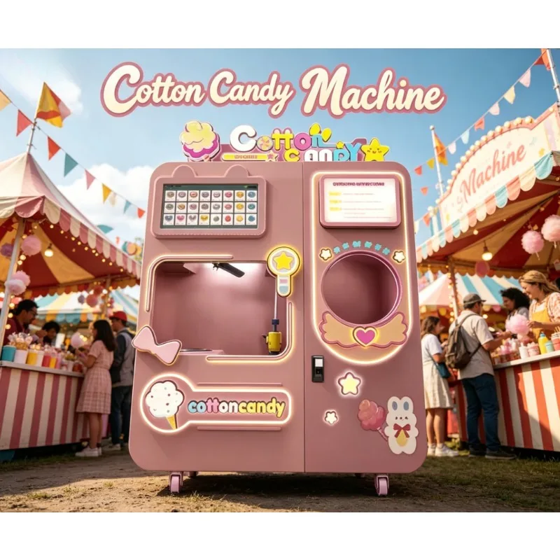 Hot Selling Fully Automatic Commercial Electric Cotton Candy Vending Machine with Smart SDK Function