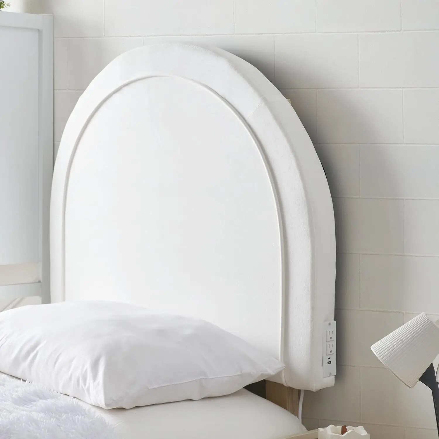 Velvet Oval Headboard with Legs White College Dorm Bed Essential Supplies for Freshmen Room, Customized