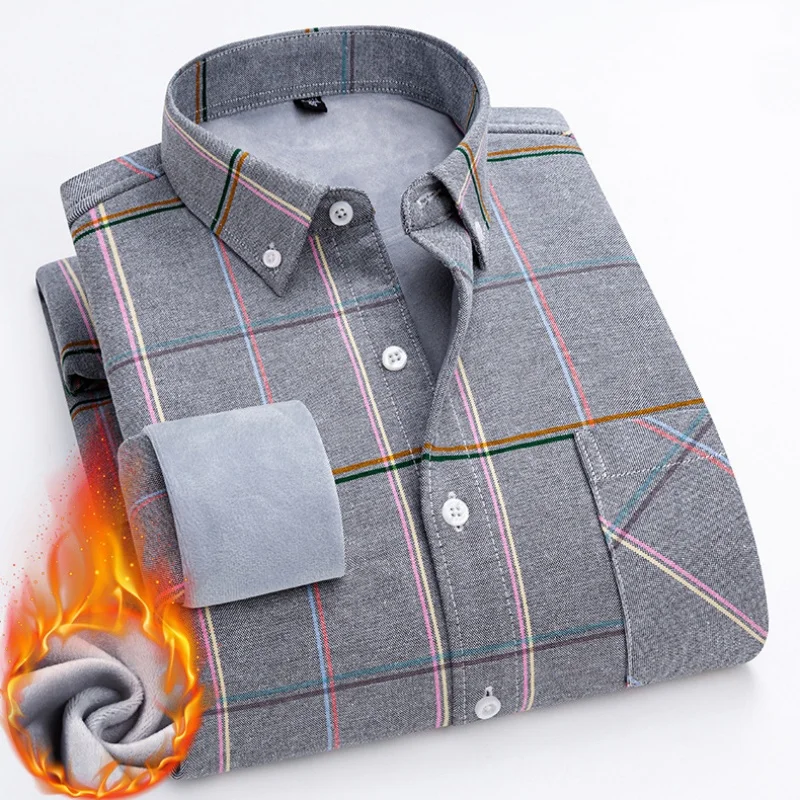 Winter Warm Oxford Spinning Shirt Men's Plush Thickened Shirts 2026 New Casual Tops Men's Versatile Basic Cotton Shirt