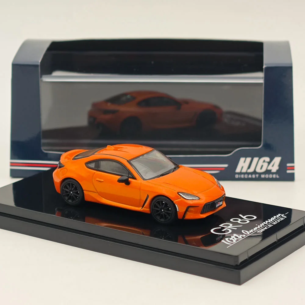 Hobby Japan 1:64 for GR86 RZ 10th Anniversary Limited With Genuine optional rear spoiler Flame Orange HJ643048P Models Car