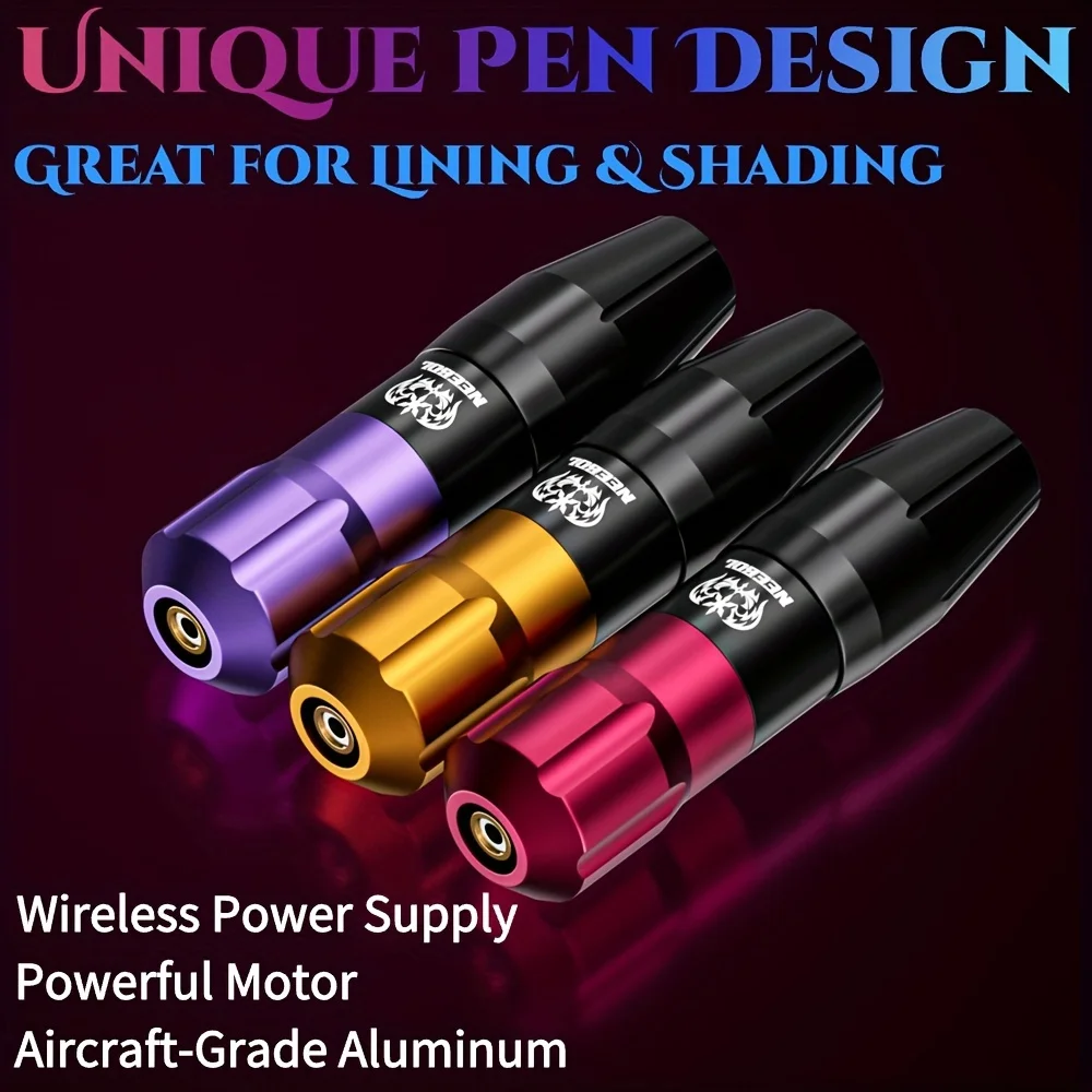 Komplettset Neebol Wireless Tattoo Machine Kit Rotary Tattoo Pen, Tattoo-Patronennadeln, Tinten, 1450 mAh, 2 Akkus