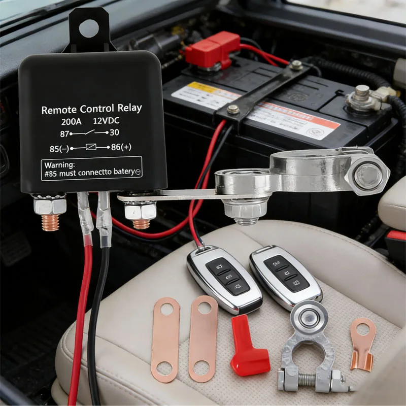 Battery Switch Relay 12V Remote Car Control Battery Disconnect Cut Off Isolator Anti-Theft with Dual Remote Control Switch Relay