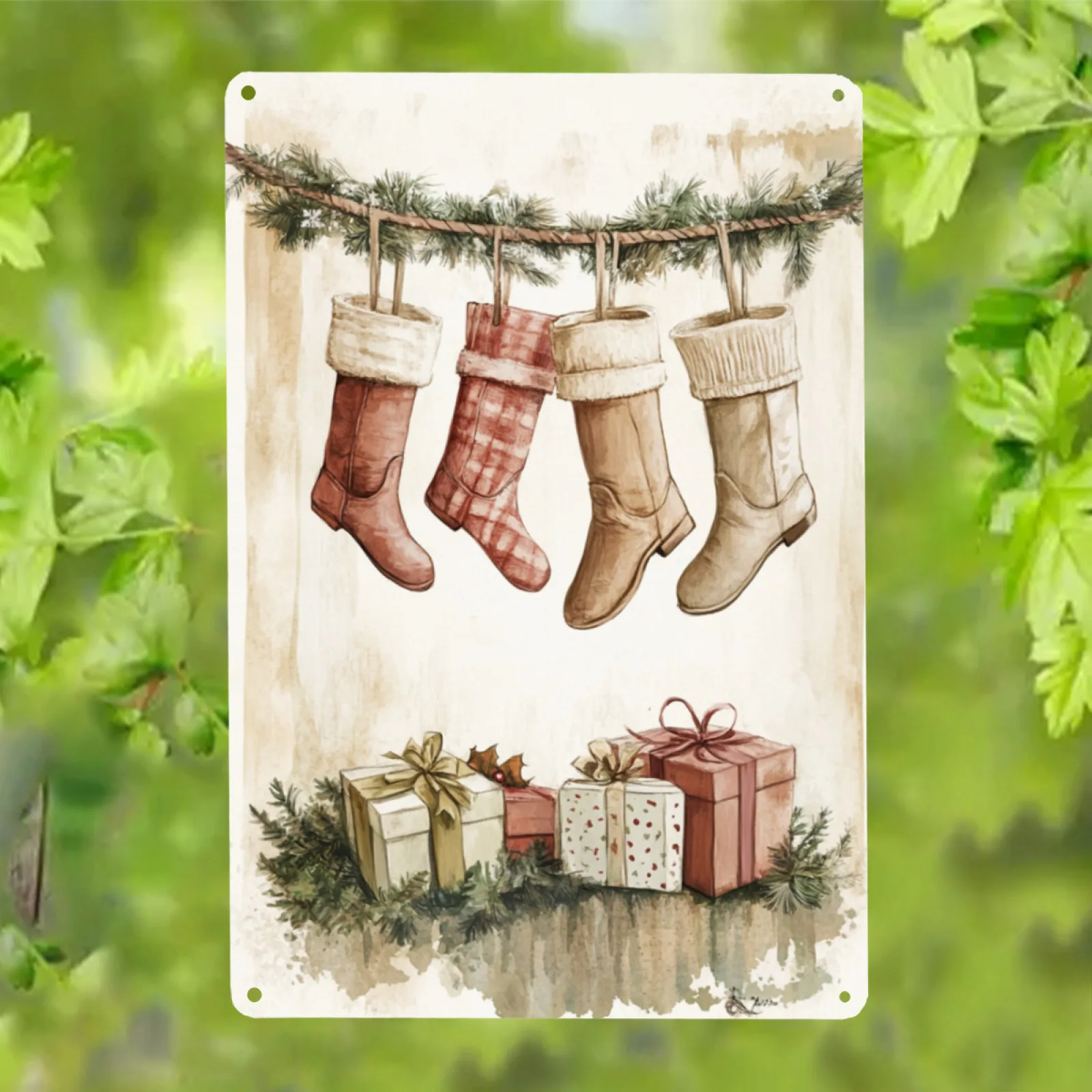 2D Flat, 1pc  Christmas Stockings and Boots Matal Wall Art Sign,Perfect for Home, Farmhouse, Bar, Cafe, Garden Decor, Indoor/