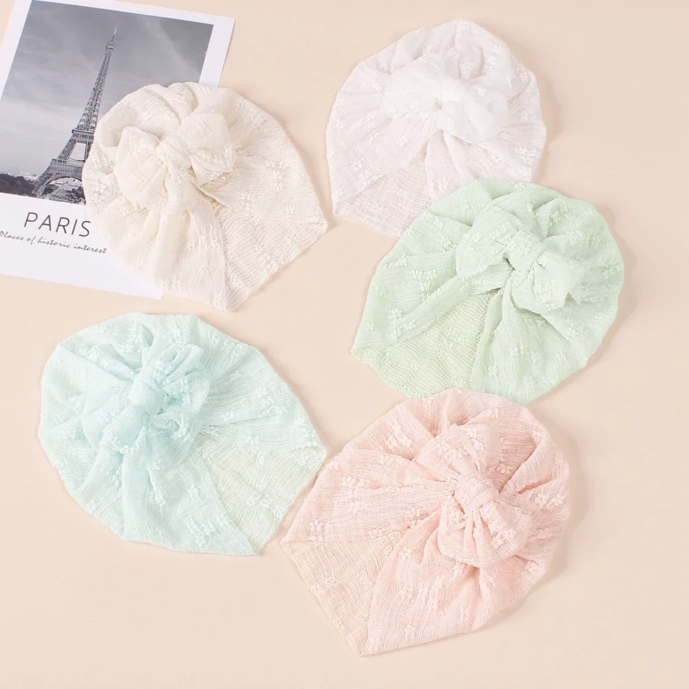 New 1PCS Soft Elastic Mesh Lace Double Layer Bow Hat Baby Newborn Infant Kids Turban Beanie Children Headwear Shower Gifts