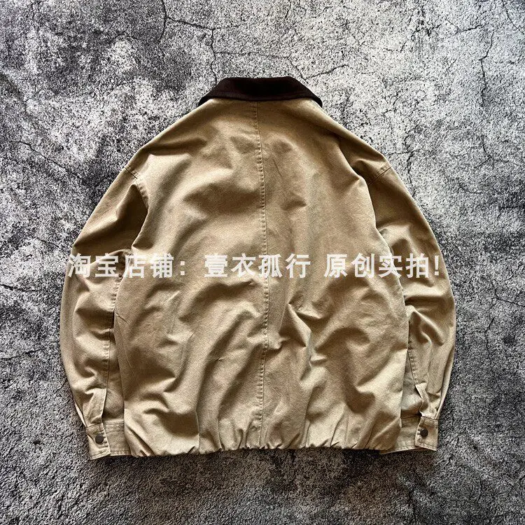 American Vintage Amekaji Style 100% Cotton Washed Distressed Loose Fit Drop Shoulder Oversized Spring/Autumn Jacket / Outerwear