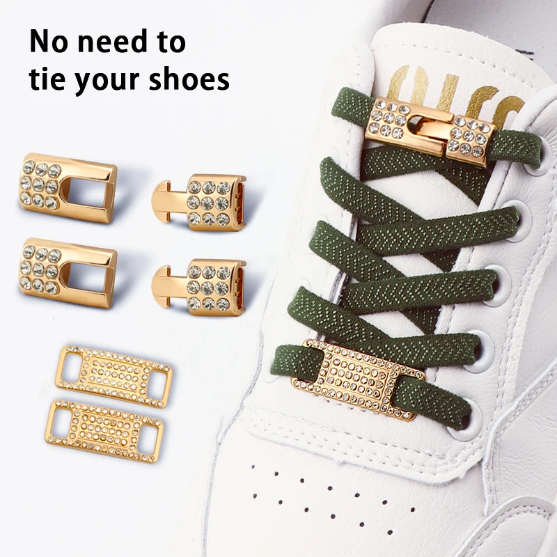 

Elastic Laces Sneakers Tennis No Tie Shoe laces Gold Diamond buckle Shoelaces without ties Flat Shoelace for Shoes accessories