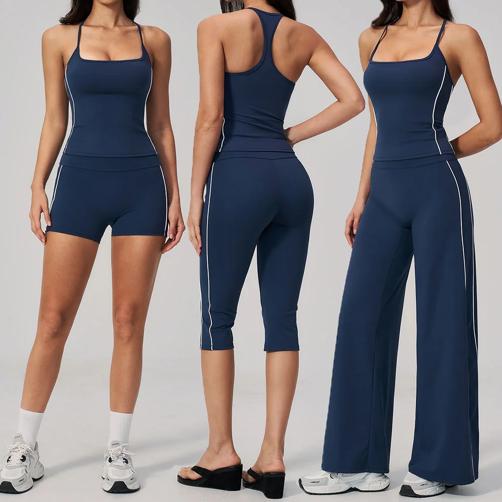 2 Pieces Yoga Set Fitness Sportswear Workout Outfits High Waist Capri Pants Gym Tracksuit Sports Bra Athletic Wear Women Clothes