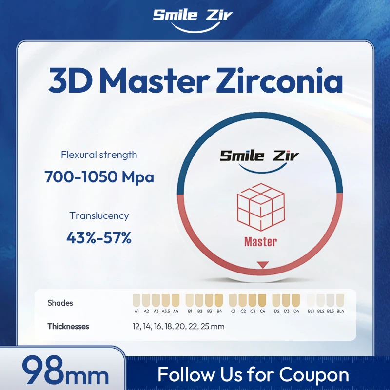 Dental Lab 3D Master Zirconia Block CADCAM Vita16 Color Zirconia Dental 3D Pro Zirconia Disc For Milling Dental Crown