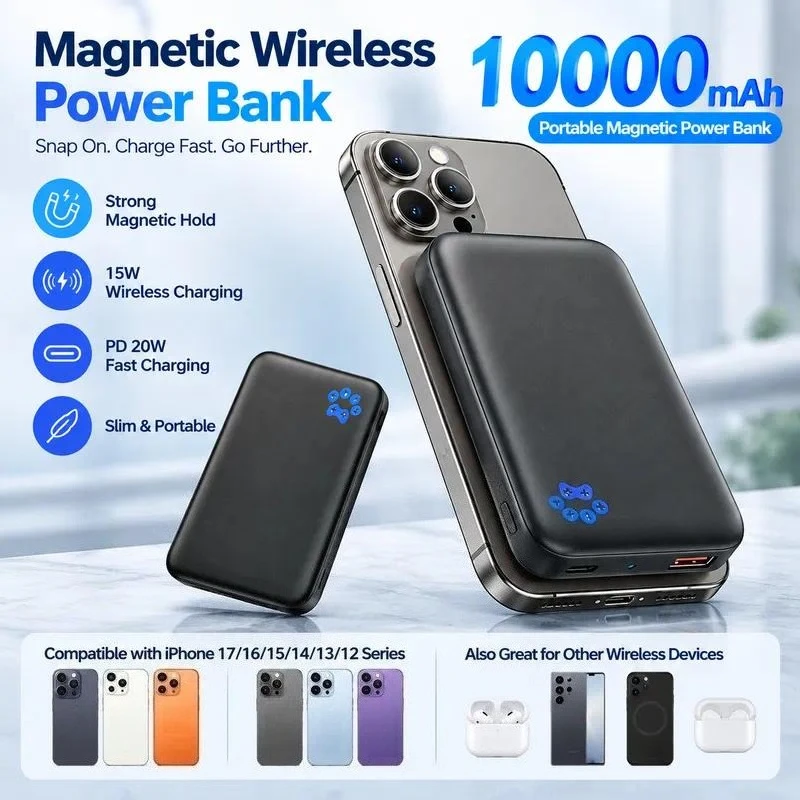 Popular Gamepad Elements Magnetic Wireless Power Bank Ultra-thin Compact Portable Fast Charging Mobile Power Supply