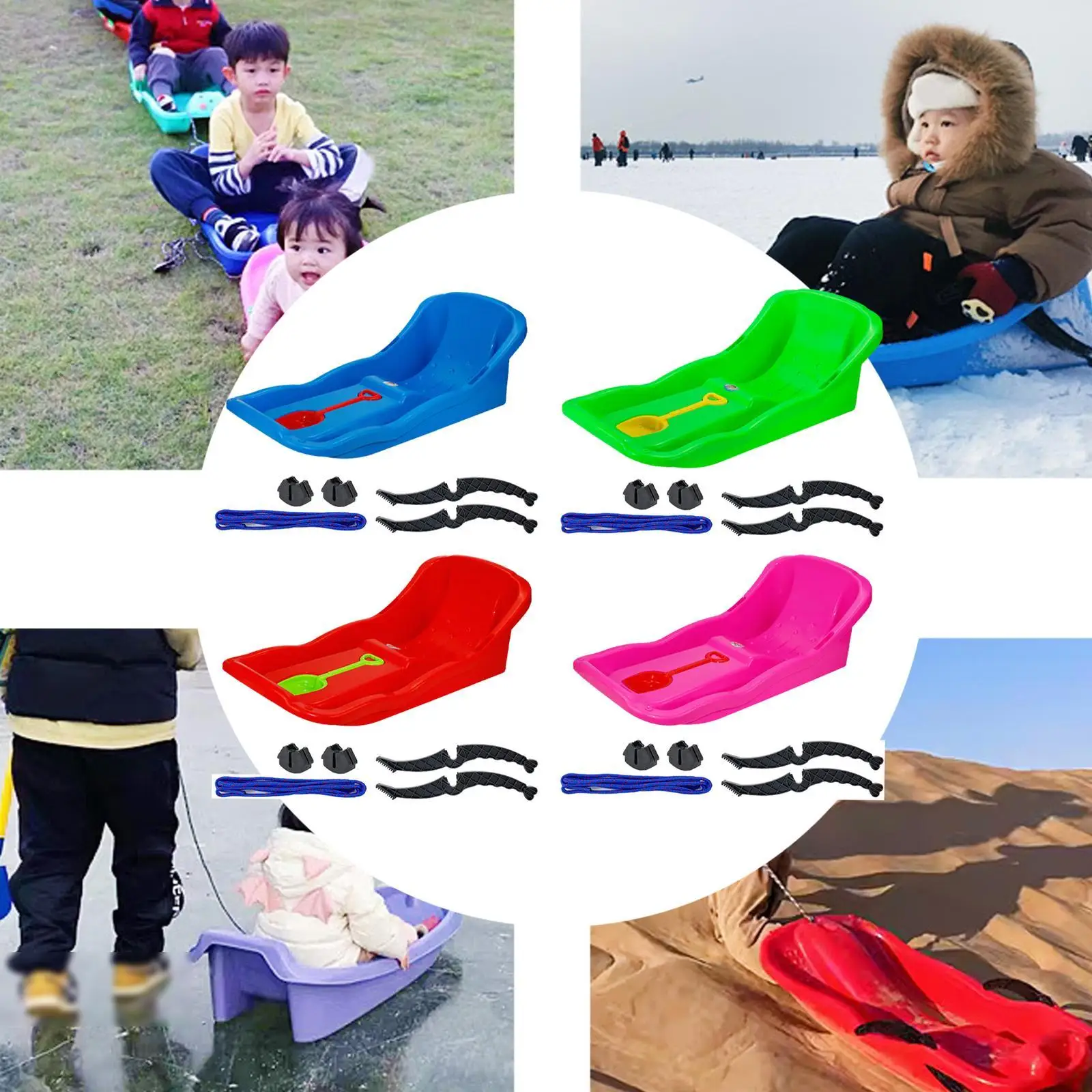 35 inch Snow Sled Snow Luge Heavy Duty Snow Sledge Toboggan Grass Sliding Sled for Garden Lawn Outdoor Sports Backyard Skiing