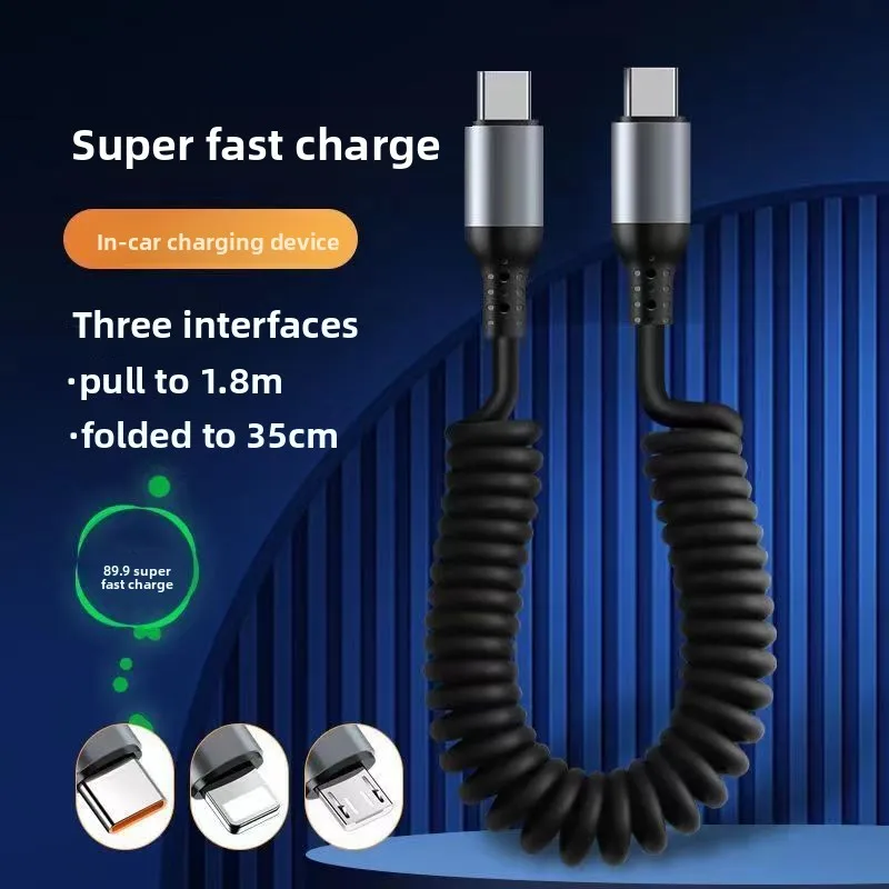 

100W Double Head Typec Fast Charging Cable Car 6A Telescopic Data Cable Charging Cable Typec Spiral Pd Spring Cable
