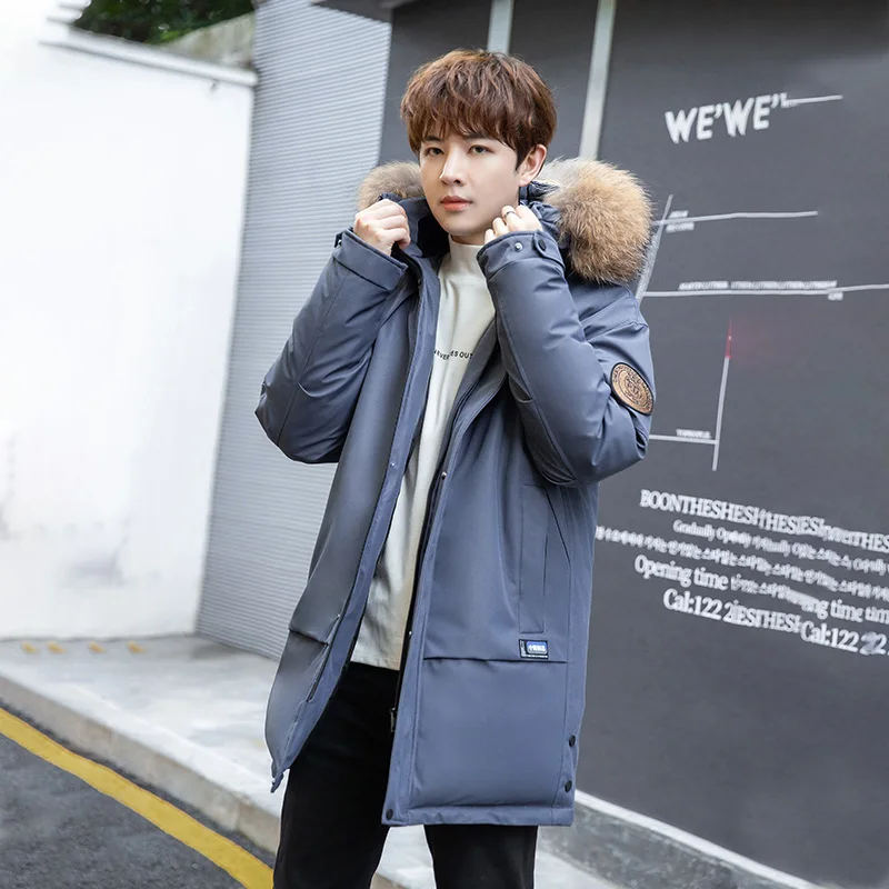 

Men's Mid-Length Thiened down Jaet Winter Warm Cozy Hooded Parka Stand Fit Polyester Fiber Long Sve CleanFit Pattern