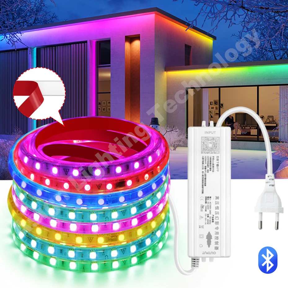 Smart Bluetooth RGBIC Led Strip Light 220V 60LEDs/m Adhesive Flexible Tape SMD 5050 Dream Full Colors Decor for Home Room