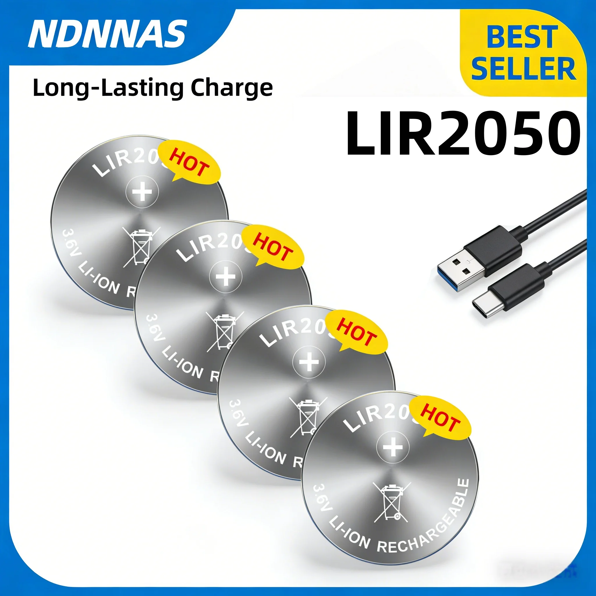 LIR2050 3.6V Rechargeable Lithium Button Battery,(1-10PCS) for Clocks, Motherboard, Remote, Electric Toys