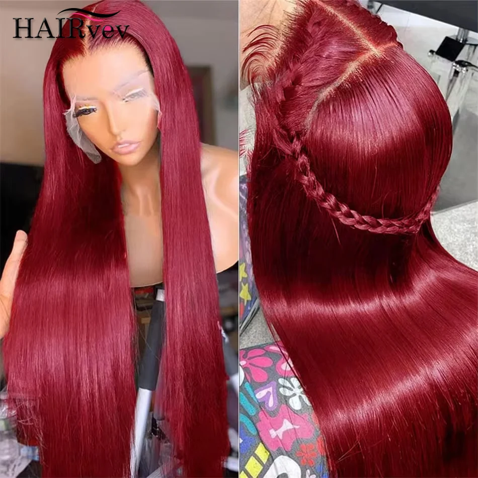 

99J Burgundy Colored 13x4 Lace Front Wig Bone Straight 13x6 HD Red Lace Frontal Human Hair Wigs Remy Brazilian Colored Hair Sale