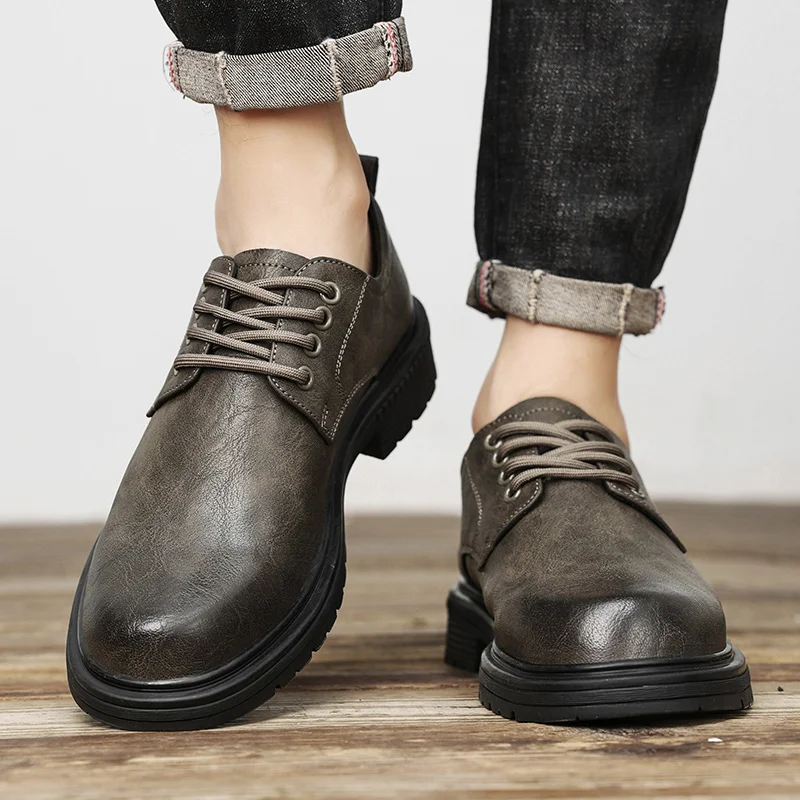 

Fashion Men Genuine Leather Casual Lace Up Leather Shoes Luxury Brand Soft Mens Work Shoes Breathable Mens Walking Driving Shoes