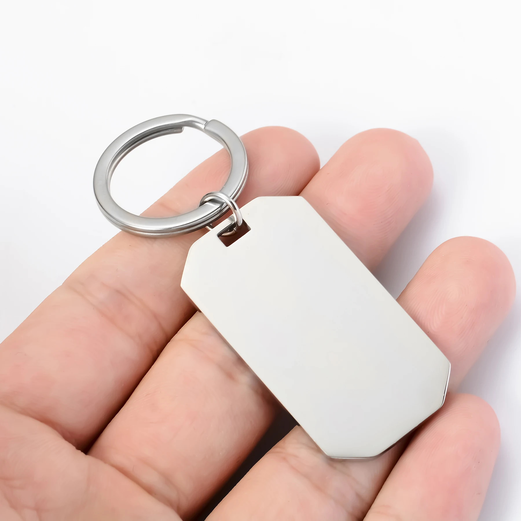4Pcs Octagon Shaped Keychain Blank Mirror Polishing Charm Stainless Steel Dog Tag Pendants Jewelry Making Car Key Accessories