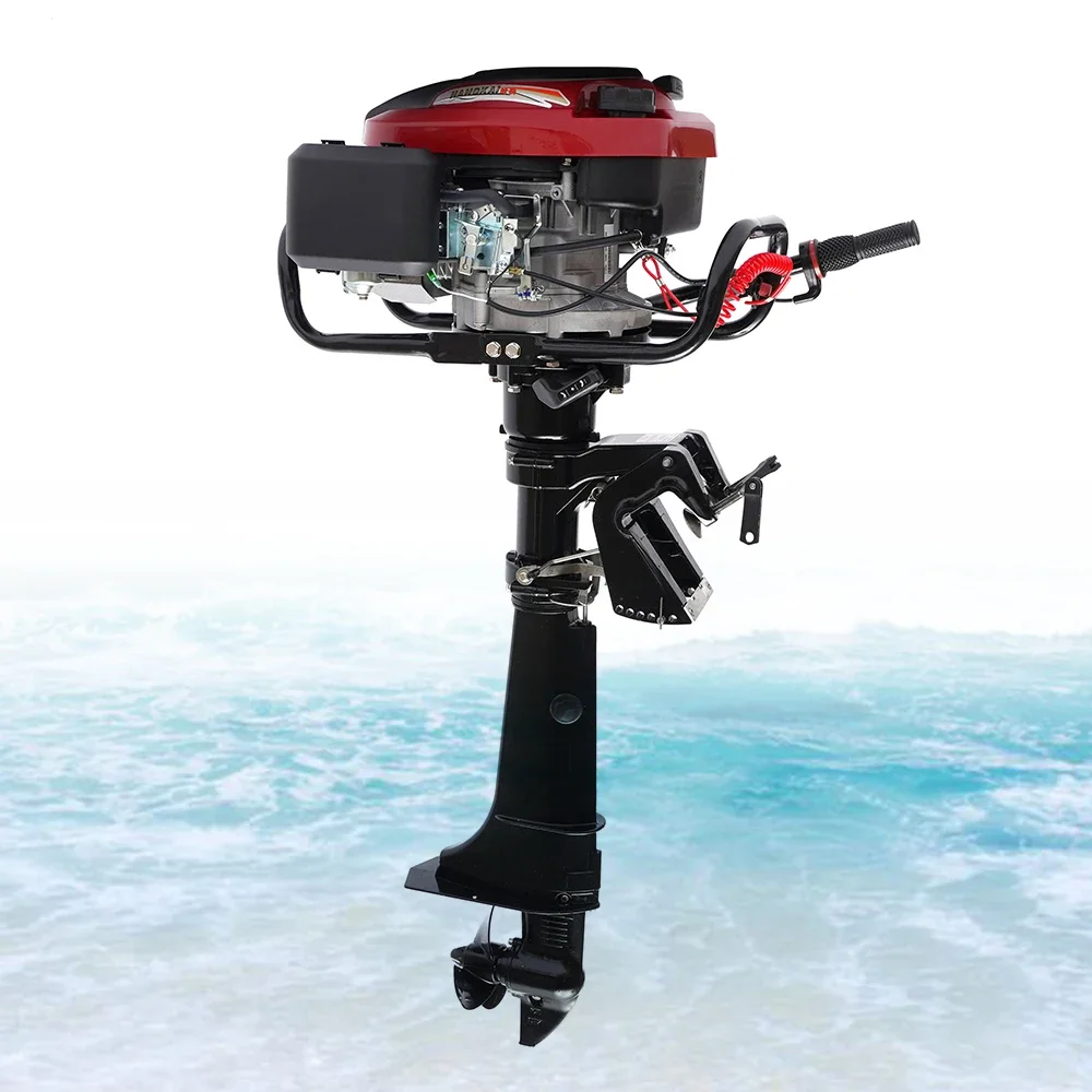 4 Stroke 7HP 196CC Outboard Motor Air Cooling Engine CDI System with Long Shaft for Inflatable Boats Fishing Boats Sailboats