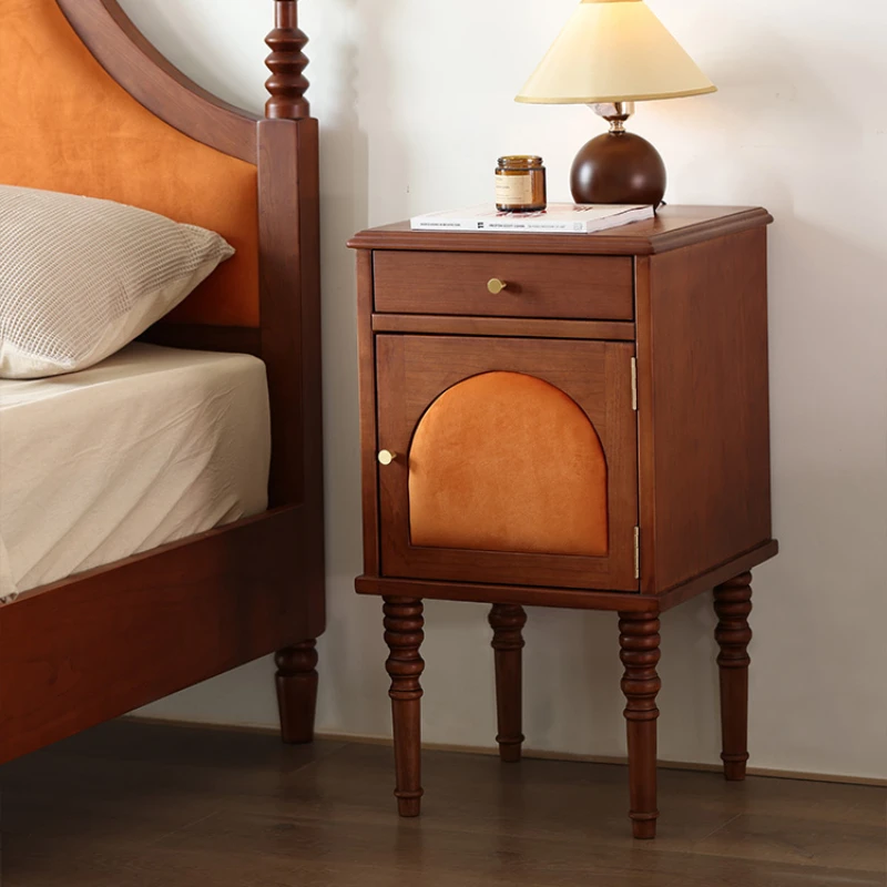 Cherry wood retro bedside table 2023 new solid wood bedroom household bedside table small antique edge