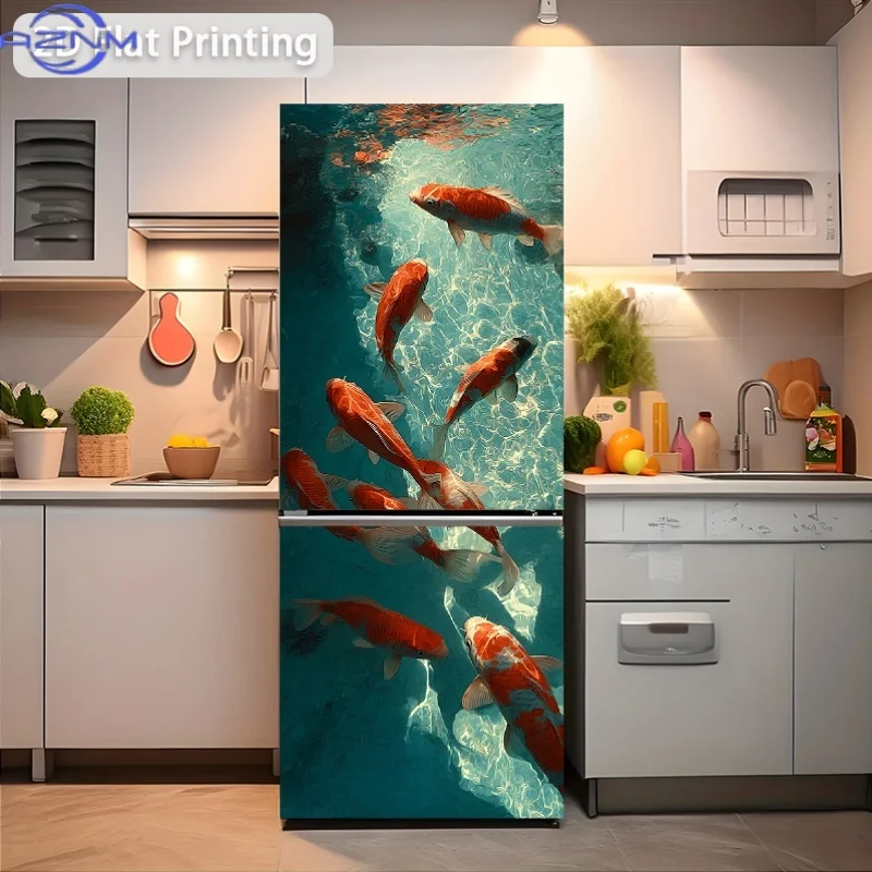 [Printing] Refrigerator Sticker [60×180 Cm] Koi Playing in Water Wall Sticker Decoration Wallpaper Self-Adhesive Self-Adhesive