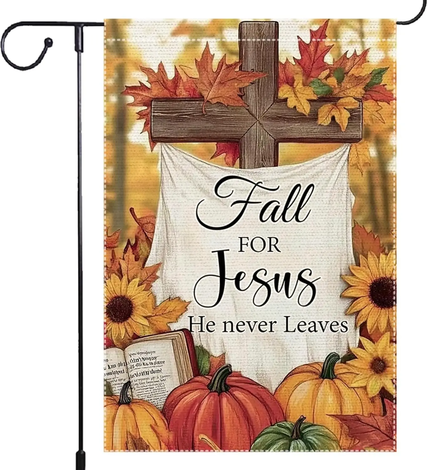Fall For Jesus He Never Leaves Garden Flag Fall Pumpkin Garden Flags 12x18 Inch Double Sided Vertical Burlap Small Maple Lea yyi