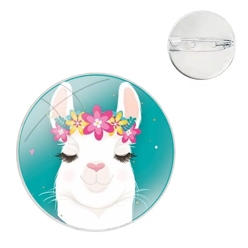 Lama Llama Alpacas Glass Dome Brooches Shirt Lapel Bag Cute Badge Pins For Clothes Hat Accessories