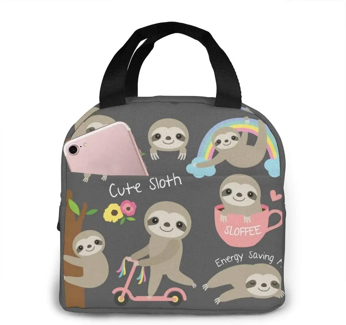 Cute Sloth Insulated Lunch Bag Leakproof Cooler Lunch Box for Women Reusable Thermal Tote Bag for Office Work School Picnic