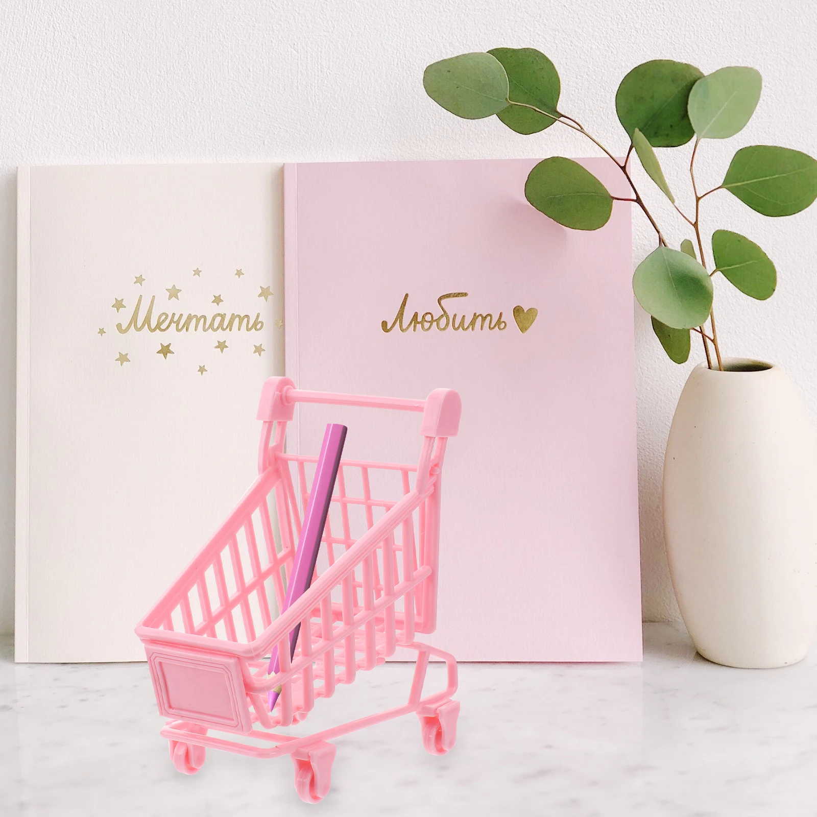 

Mini Shopping Cart Hand Cart Props Carts Desktop Supermarket Trolly Ornaments Storage Basket Kids Play Decor Flower Bow