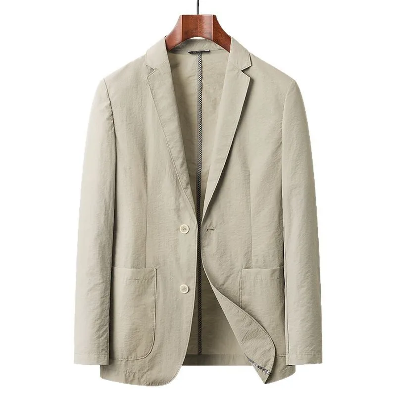 

KIDWHXR Men Blazer Summer Thin Breathable Solid Color Male Suit Coat Turn Down Collar Pocket Casual Versatile Man Outerwear