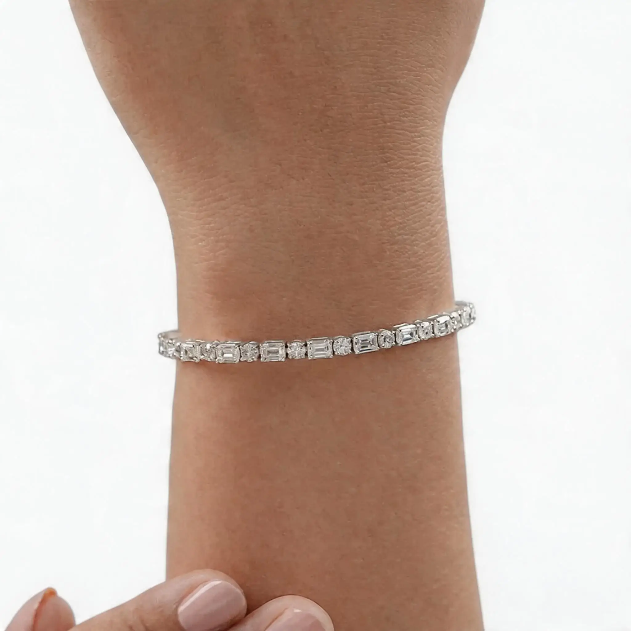 Emerald Round Cut Moissanite Tennis Bracelet S925 Silver Plated 18k Gold Lab Diamond Wedding Bridal Chain