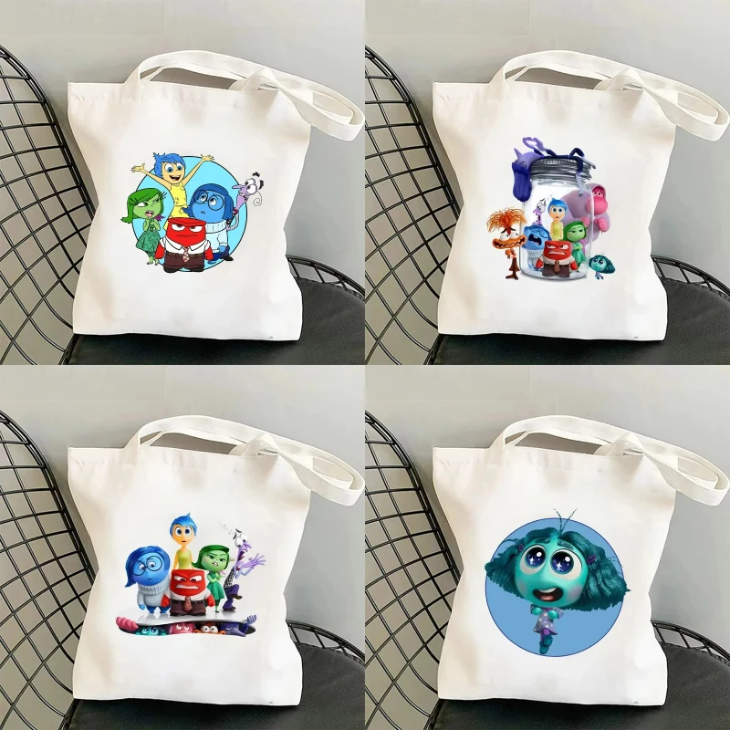 

Disney Cute Inside Out 2 New Canvas Bag Cartoon Figure Printed Shoulder Tote Bags Shopping Reusable Storage Handbag Women Adult