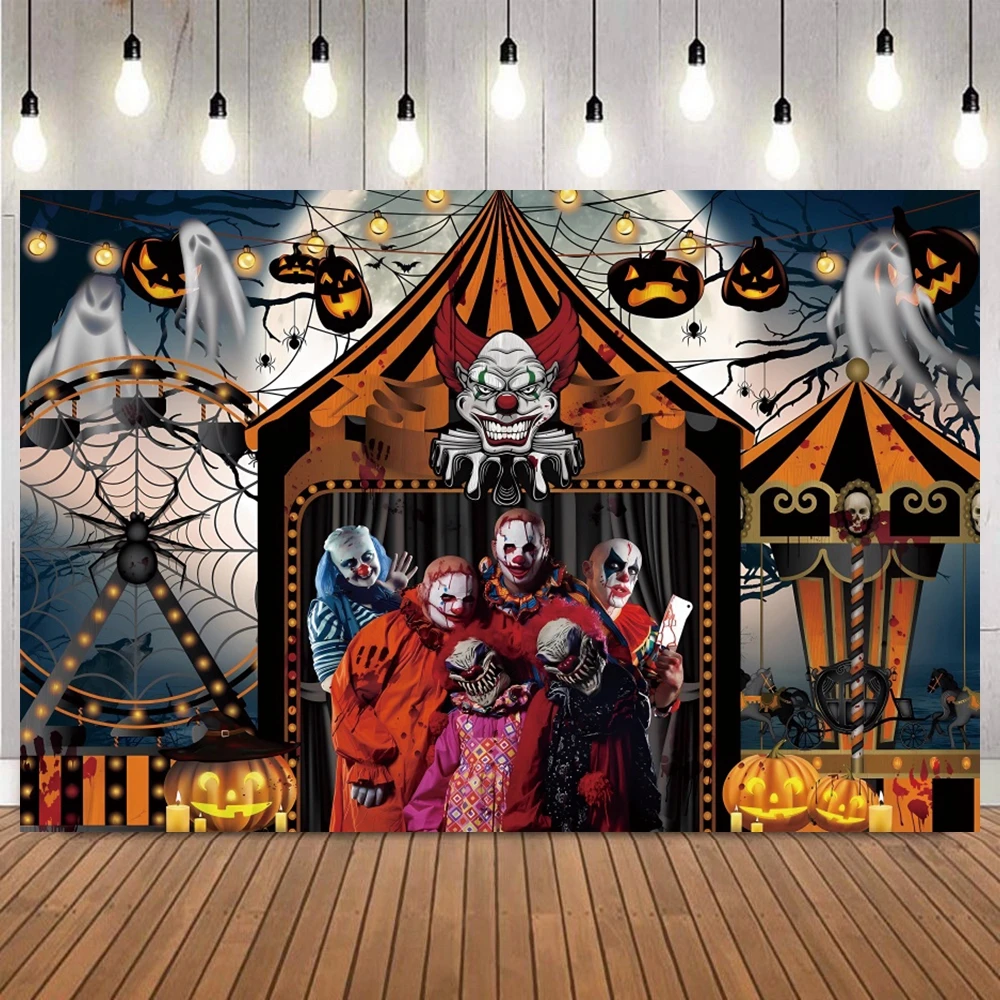 Halloween Horror Circus Backdrop for Photography Evil Clown Scary Carnival Hallowmas Photo Background Kids Birthday Party Decor